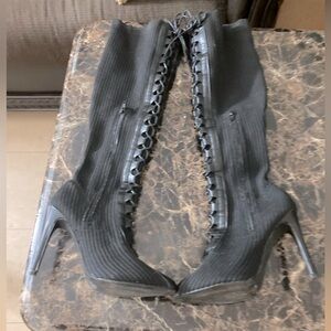 Yoki Fashion Inc Ophelia-31 Knee High Lace Up Boots Black/Size 6.5